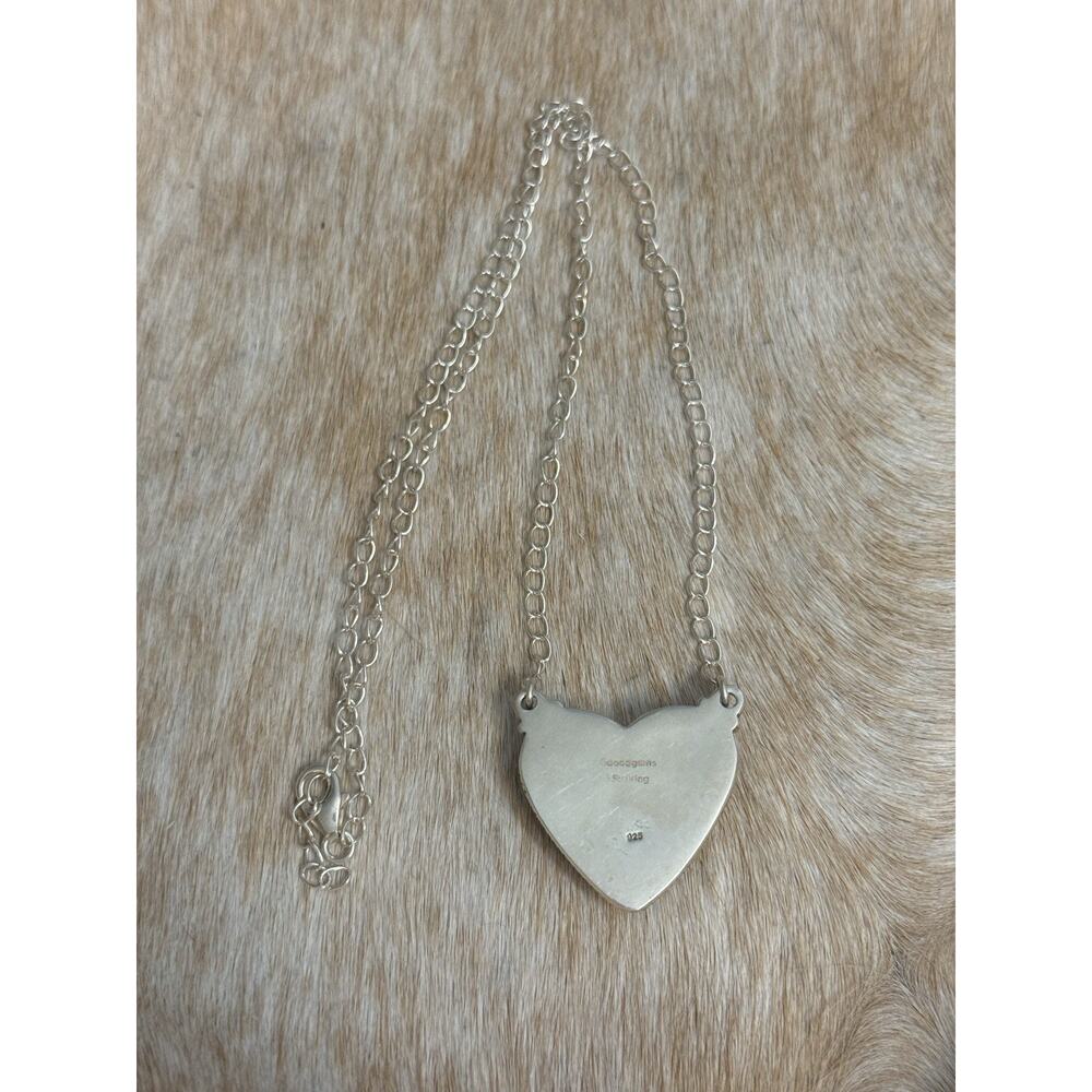 Native American Sterling Silver SW Catalina Turquoise Heart Necklace 925 - Picture 5 of 11